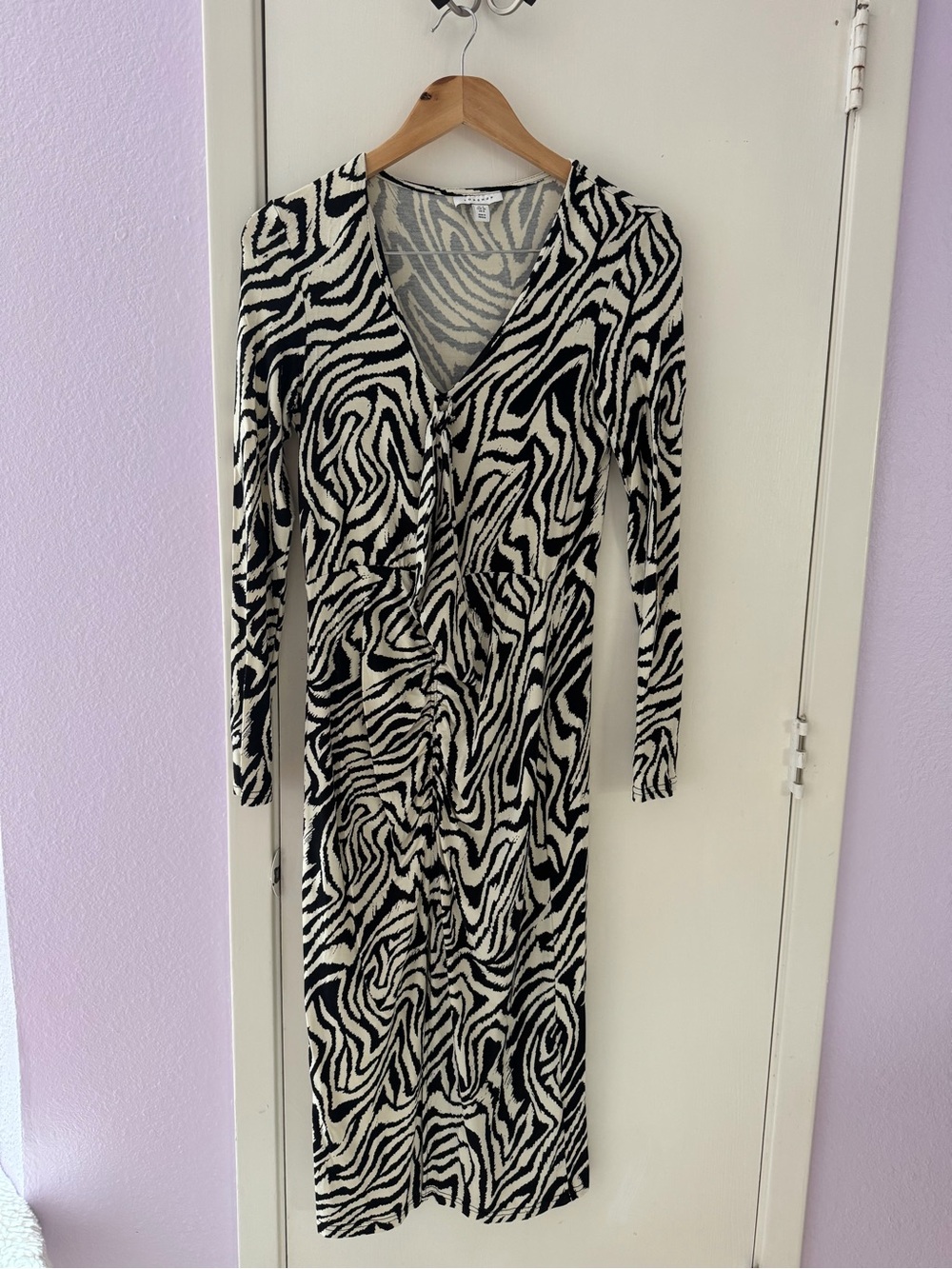 Topshop Black & Cream Zebra-Print Long Sleeve Dress